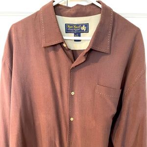 Nat Nast brown with beige stitching xl long sleeve mens shirt